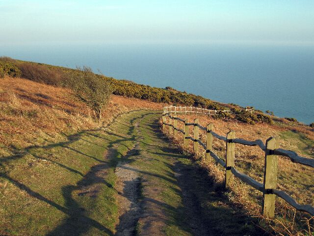 Top of Fairlight Cliffs The Saxon shore way running across the top of the cliffs between Hastings and Fairlight.