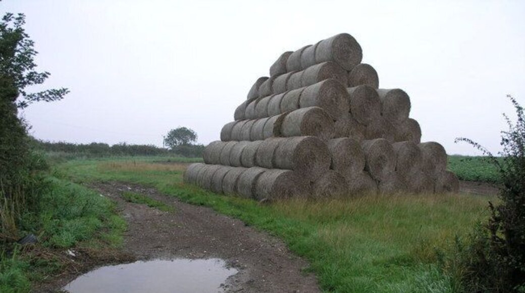 House of Straw. This huge pile of round bales stands by the side of this farm track just east of Helsey.