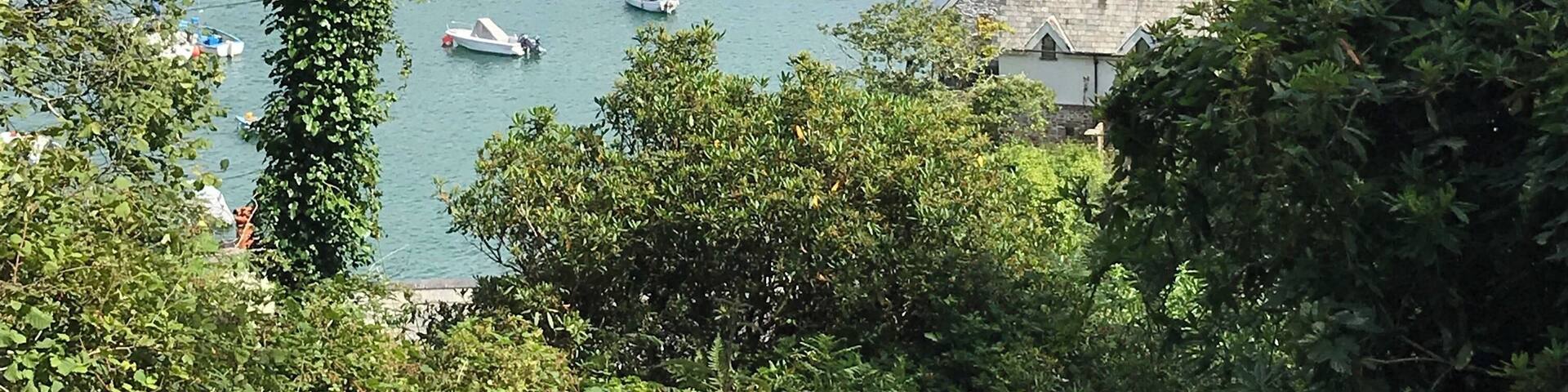 A view from a cliff walk round and into Noss Mayo. Beautiful Cornish scenery.