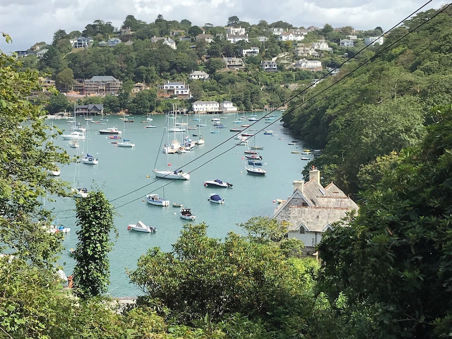 A view from a cliff walk round and into Noss Mayo. Beautiful Cornish scenery.
