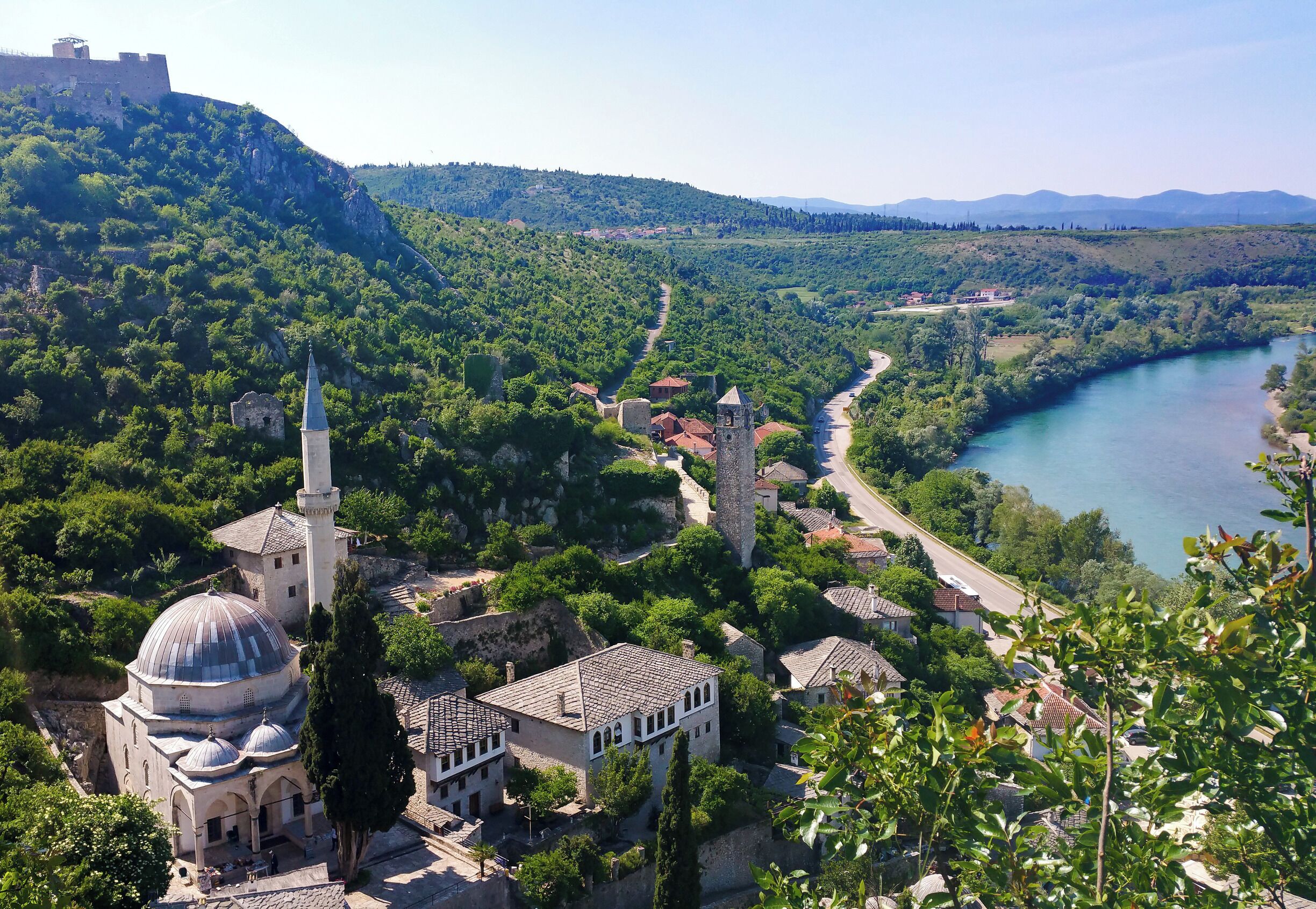 A Mosque in Pocitelj from a fortress nearby Neretva River