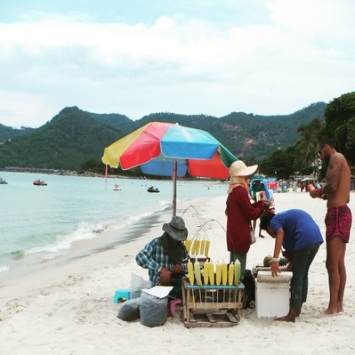 Sweet corn on the beach in Chaweng. Coated in butter spray and BBQ'd #Delicious