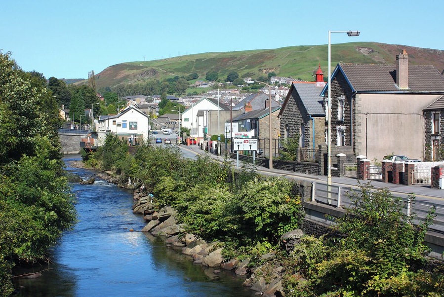 Pontypridd Road, Porth. Looking down the river next to the Pontypridd Rd.