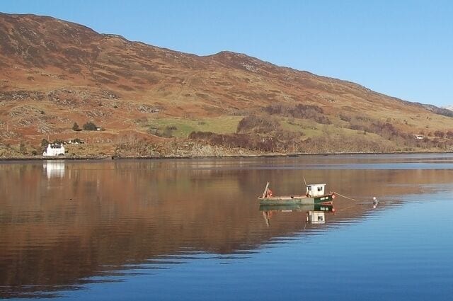 Fishing boat off Stromeferry Taken from the slipway that was once the southern end of the Strome ferry crossing.