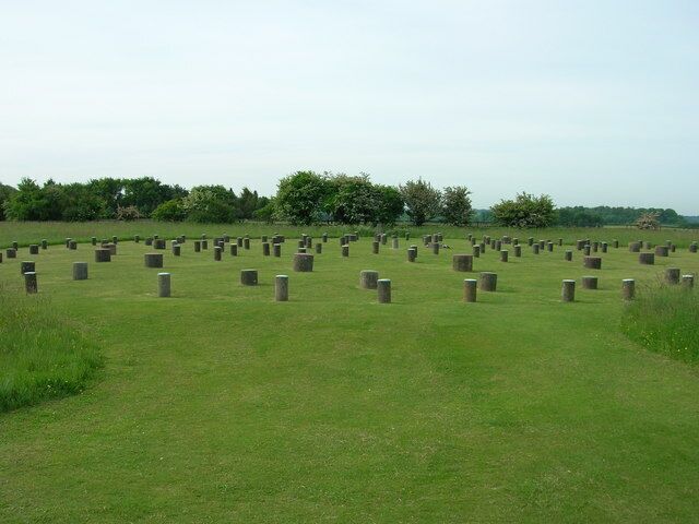 Un cementerio con numerosas lápidas dispersas en un campo cubierto de hierba.