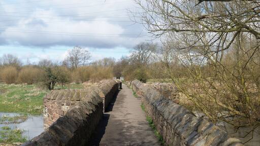 Footpath across the medieval Aylestone Packhorse Bridge, a Scheduled Monument in Leicester