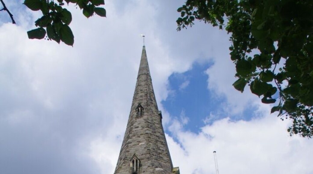 West tower, spire and 20th-century Gothic Revival porch of St Andrew's parish church, Aylestone, Leicester
