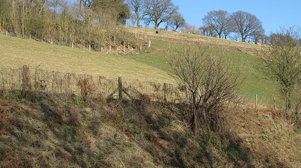 Rattle Hill Drops down steeply on this side to the B4224 from its height of 150m.