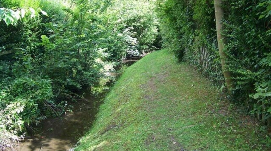 Footpath, East Chisenbury The footpath passes beside a small tributary of the River Avon.