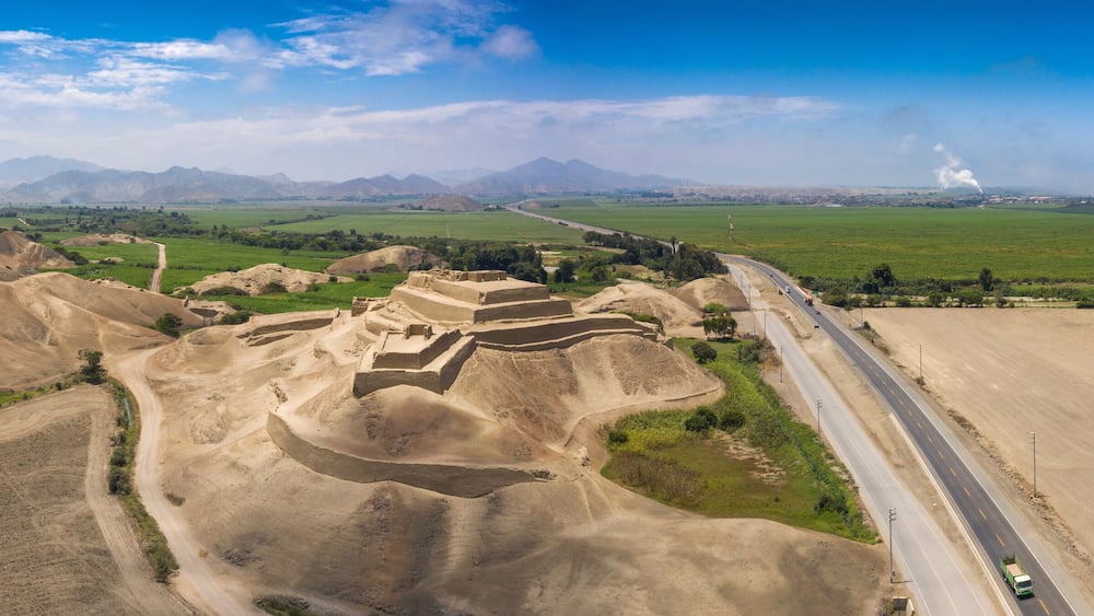 Aerial view of Paramonga fortress in Peru