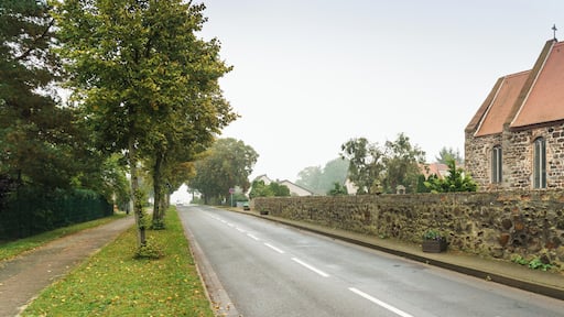 Gotisches Kreuz, teilweise eingemauert in der Kirchhofsmauer von Klein Schwechten