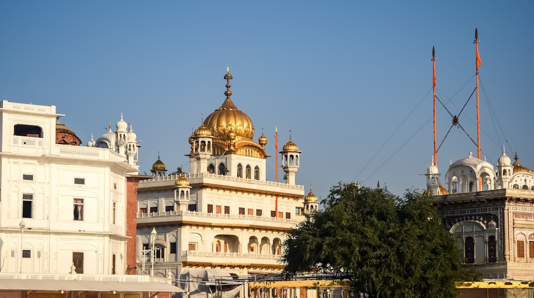 View of details of architecture inside Golden Temple - Harmandir Sahib in Amritsar, Punjab, India, Famous indian sikh landmark, Golden Temple, the main sanctuary of Sikhs in Amritsar, India