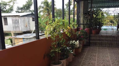 The lucky lady’s neighbor...beautiful patio of a nice house next to a more common dwelling