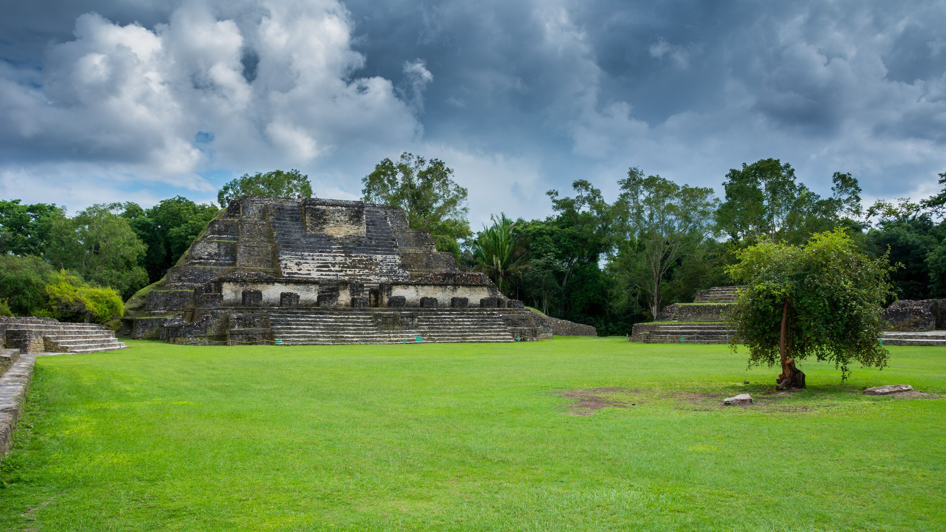 the ancient ruins of the Mayan city of Altun Ha in Belize, Central America