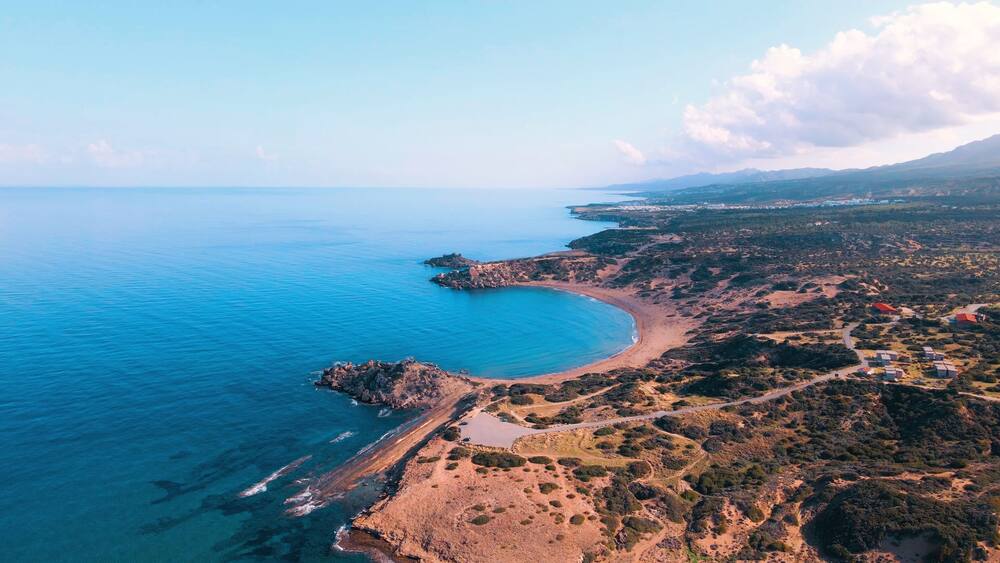 Aerial view of Alagadi Beach in Esentepe, Kyrenia, North Cyprus