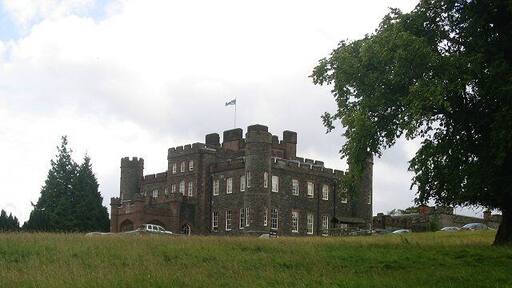Stobo Castle. Centrepiece of the estate, and now an upmarket, very upmarket "health farm". Taken quickly as the "Can I Help Yous" bore down on me.