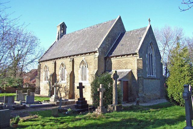 Church of St. Paul, Tickton, East Riding of Yorkshire, England. Pevsner says "Built 1843-4 as a chapel of ease of Beverley Minster. No previous church in the village. Of ashlar. Chancel, nave, N vestry and porch, W bellcote. It cost £850 and is attributed to 'an amateur architect'. If so it is a most accomplished period piece in the Perp. style.."