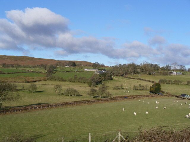 North of Rhosgoch, looking north towards Bryngwyn Bryngwyn Church is visible among the trees.