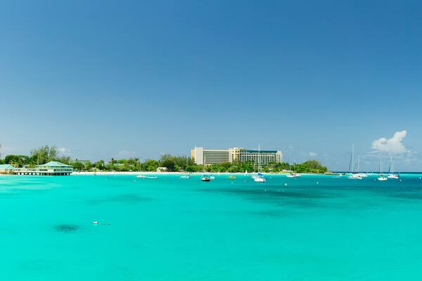 Panorama of the tropical Brownes Beach in Georgetown, Barbados
