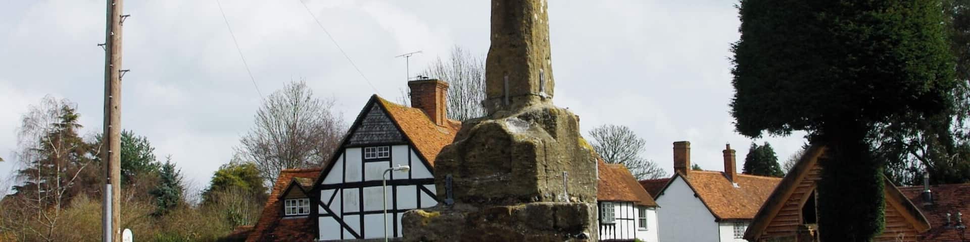 15th-century village cross with 18th-century sundial finial in East Hagbourne, Oxfordshire (formerly Berkshire)