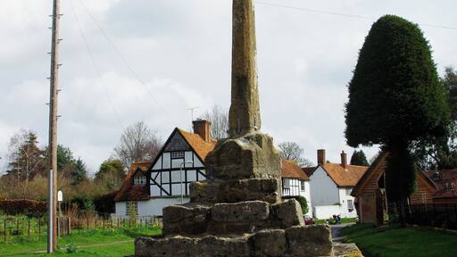 15th-century village cross with 18th-century sundial finial in East Hagbourne, Oxfordshire (formerly Berkshire)