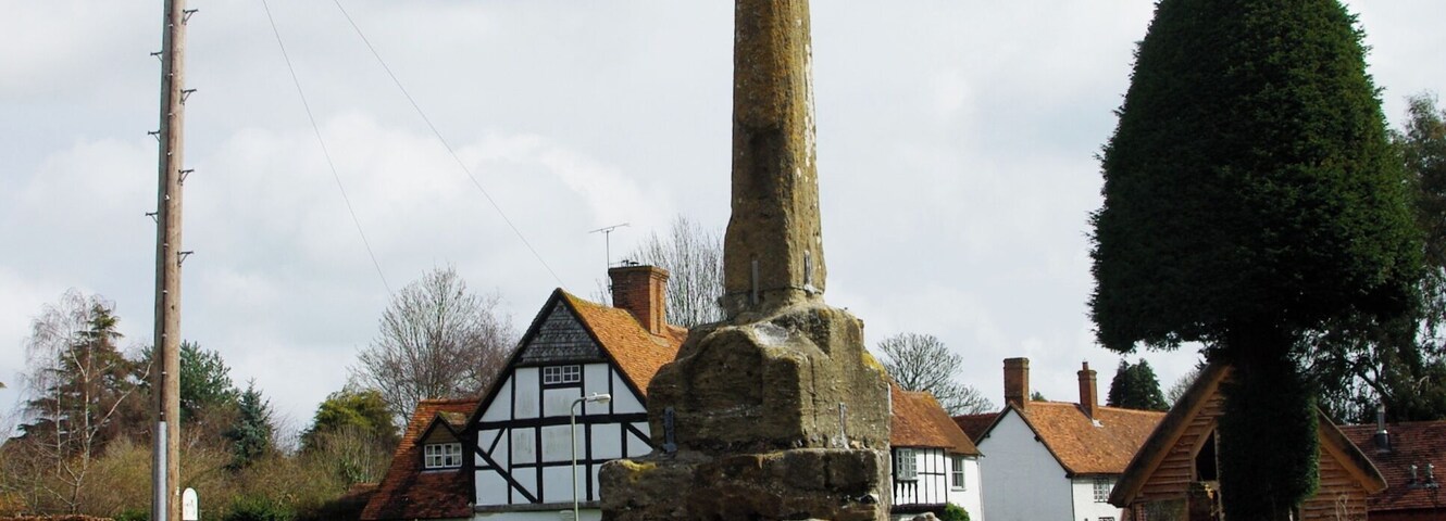 15th-century village cross with 18th-century sundial finial in East Hagbourne, Oxfordshire (formerly Berkshire)