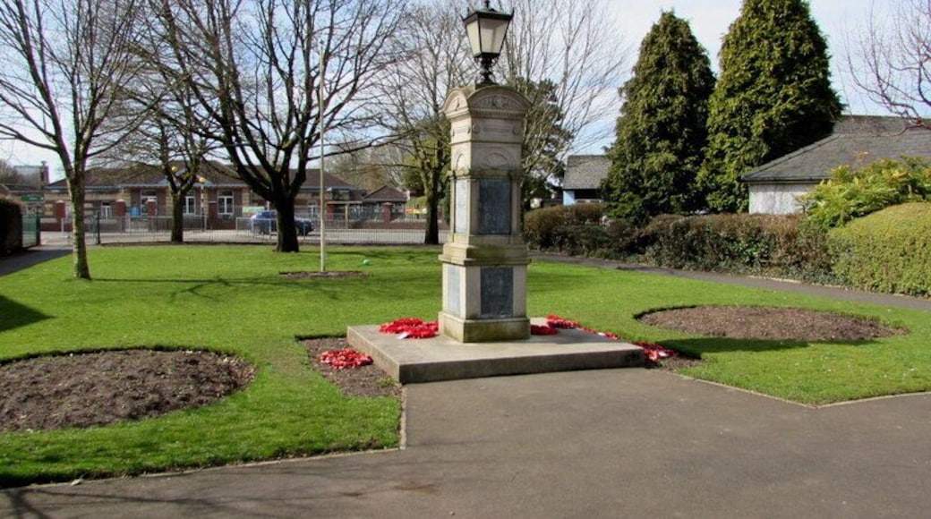 North side of Caerleon War Memorial. Now located in the Memorial Garden near the town hall, the War Memorial was erected in 1921 in the square at the junction of High Street and Cross Street. It was relocated here in 1966.