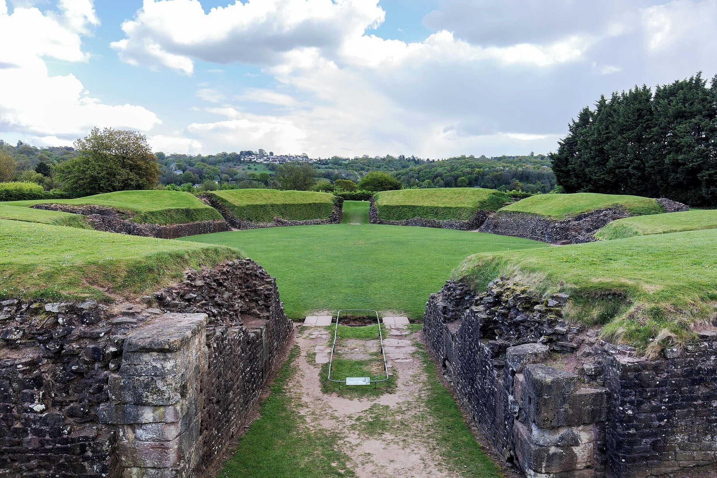 Well-preserved oval mound that once hosted gladiatorial combat and military processions.  This amphitheater was built for the Roman forces at Isca around AD 90 and would have seated around 6000 spectators!