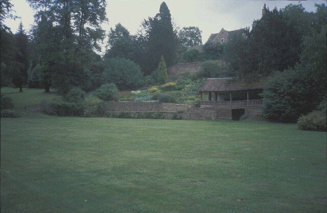 The old tennis court at How Caple Court. An extensive garden open to the public