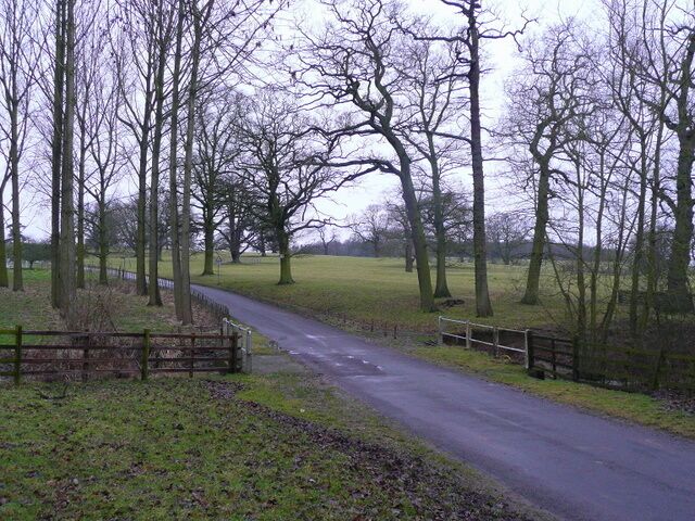 Road through Baggrave Park At the point where it crosses the Queniborough Brook.