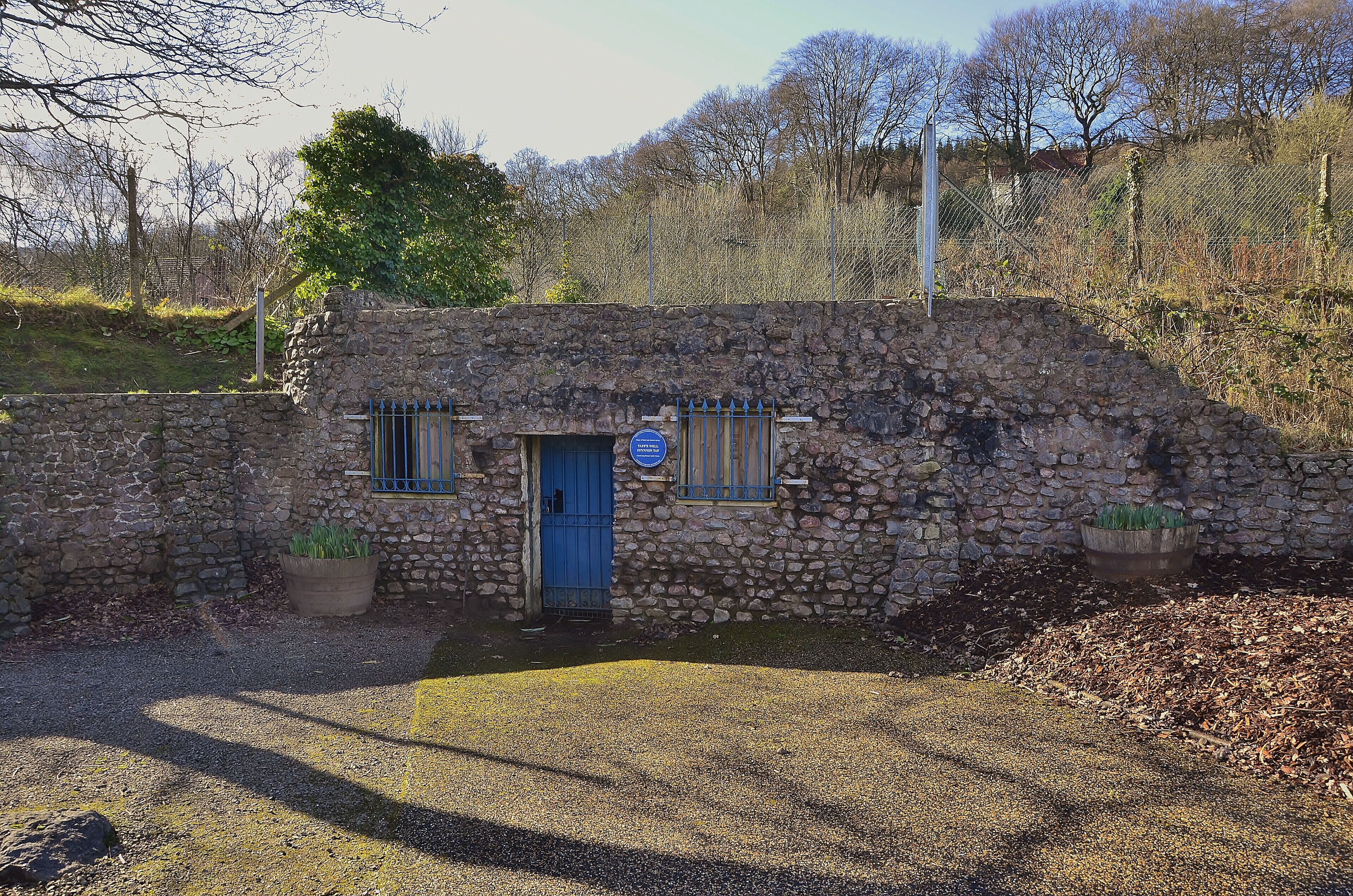 Taff's Well thermal spring is located in Taff's Well north of Cardiff, South Wales, UK and an elevation of about 30 m. It is the only thermal spring in Wales