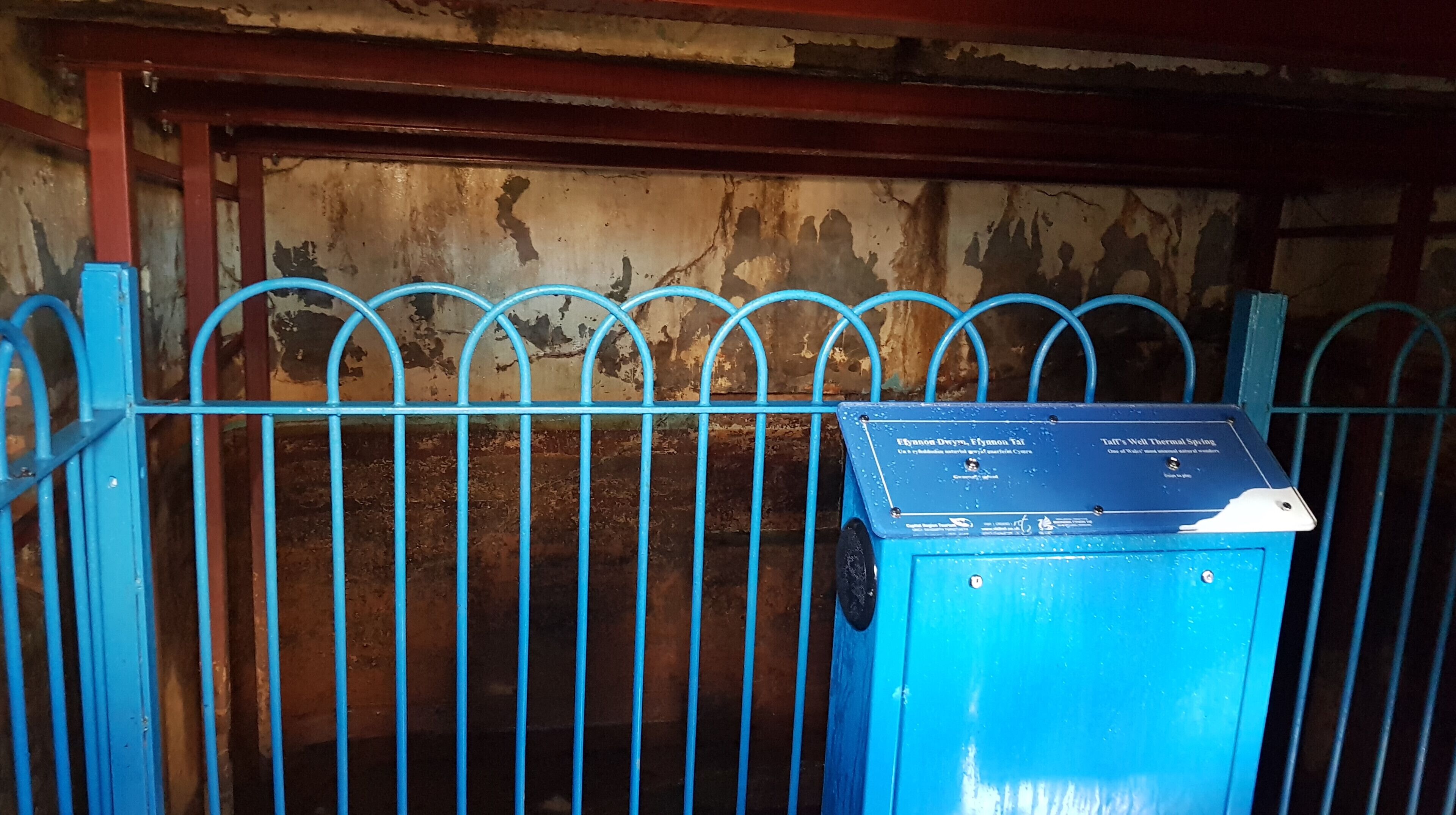 Taff's Well thermal spring is located in Taff's Well north of Cardiff, South Wales, UK and an elevation of about 30 m. It is the only thermal spring in Wales