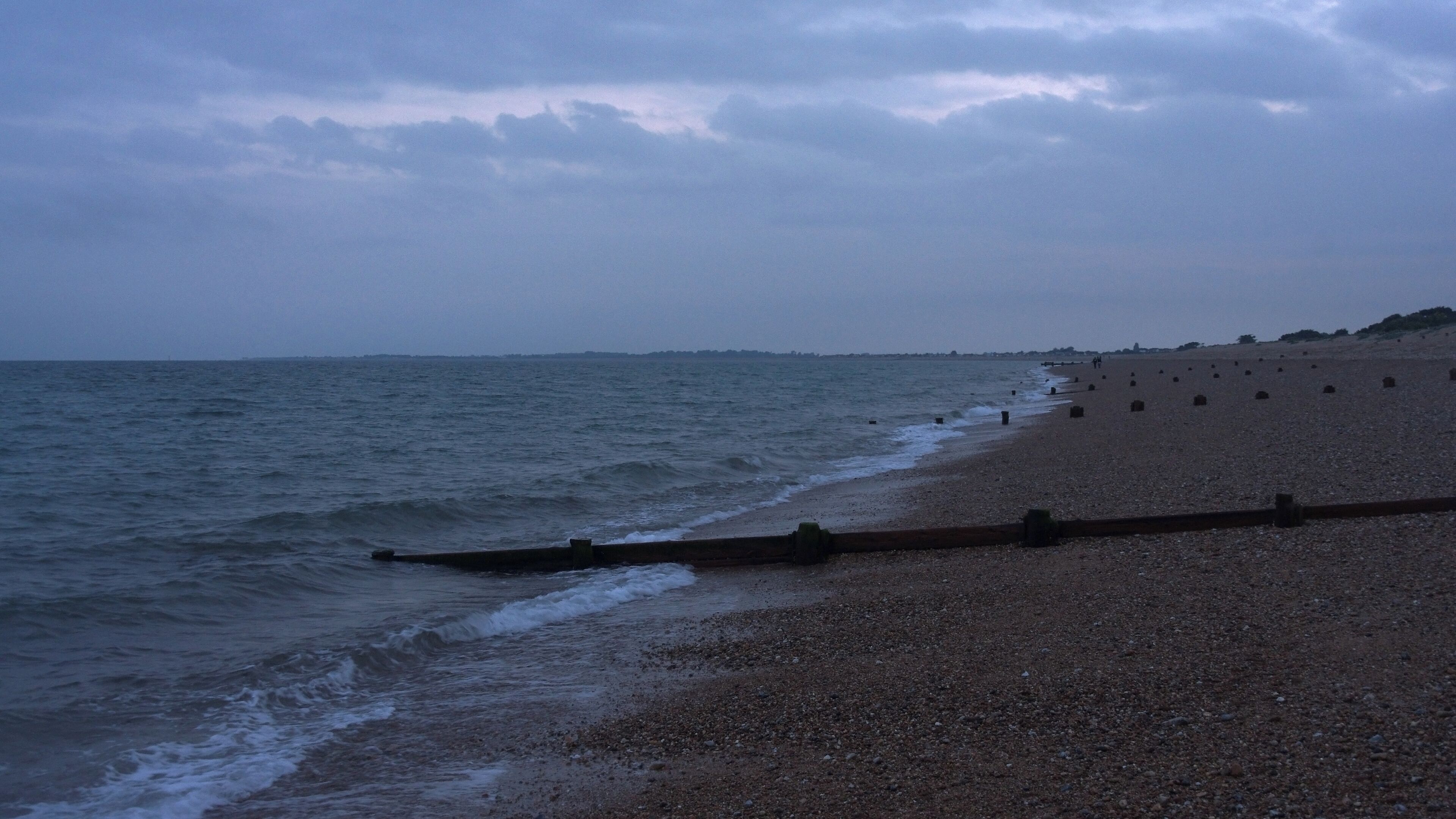 The beach at Bognor Regis as night falls.