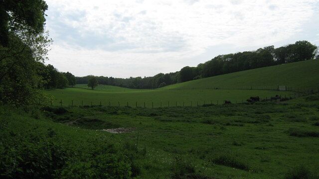 Valley view from Gilhams Cottage Windinghill Wood is on the right, and Divan Wood is on the left.