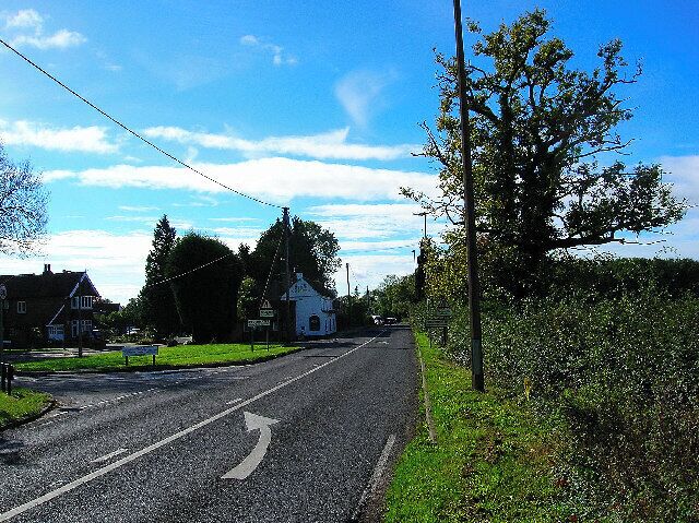 Worthing Road, Southwater. Once the main A24 this road has had its traffic reduced significantly by the bypass. This view looks south past the pub called the Hen & Chicken.