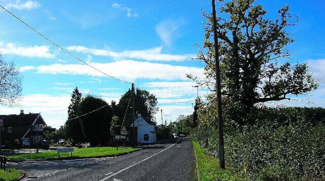 Worthing Road, Southwater. Once the main A24 this road has had its traffic reduced significantly by the bypass. This view looks south past the pub called the Hen & Chicken.