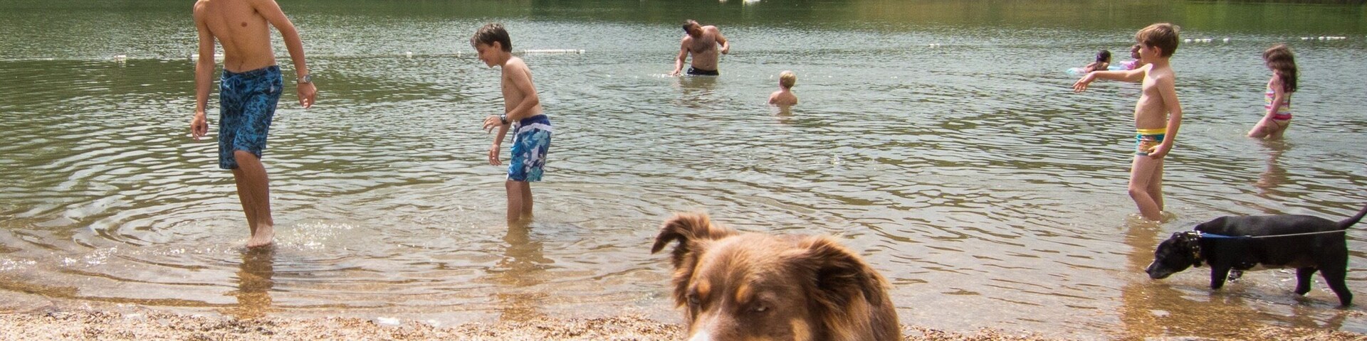Manmade beach in freshwater lake (disused quarry) in the heart of Sussex