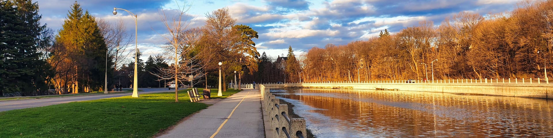 View of the Rideau Canal pathway on a warm spring afternoon in mid-April in Ottawa,Ontario,Canada
