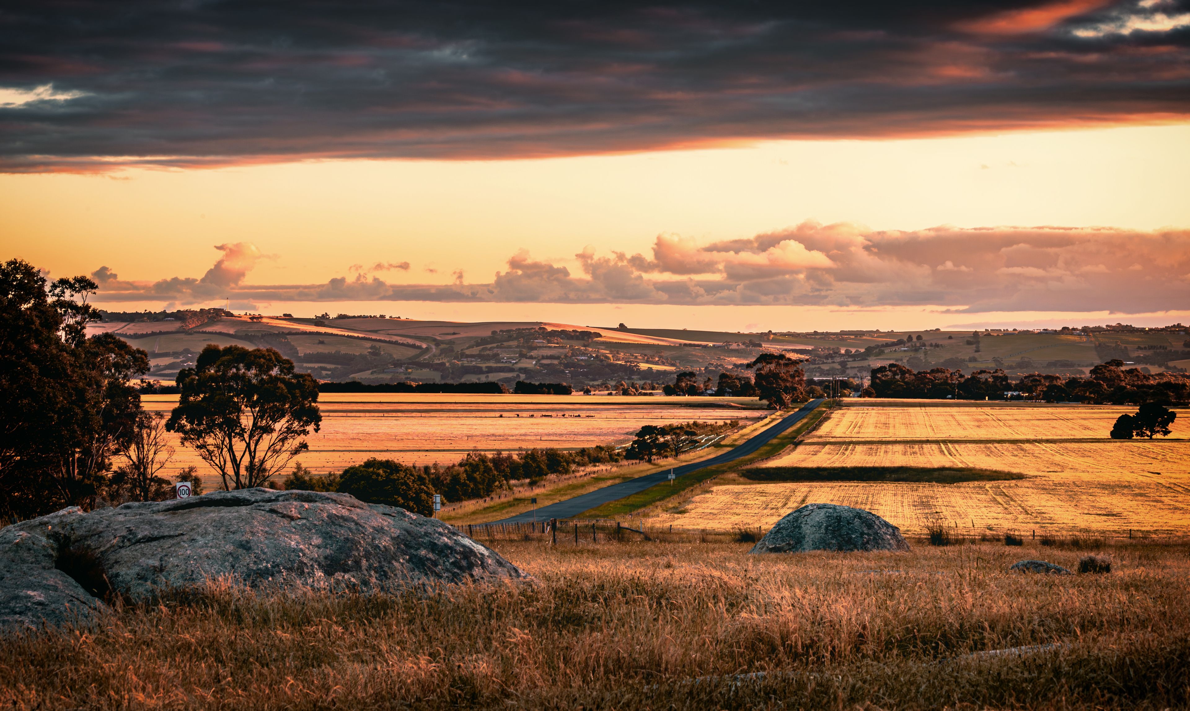 Driveway and field in regional Victoria in Australia at dusk