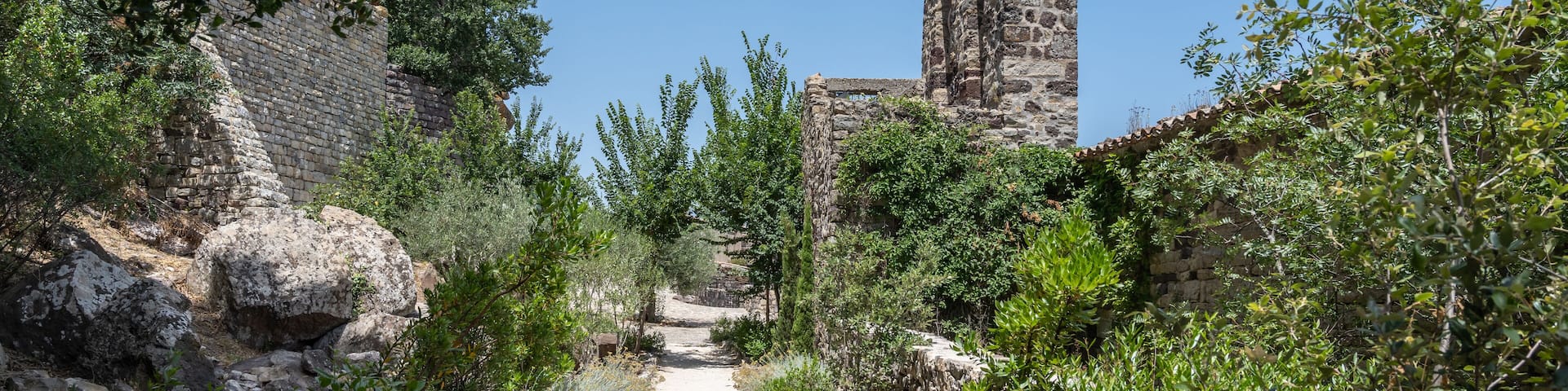 Curch and castle ruins in the town of Évenos in Provence, France