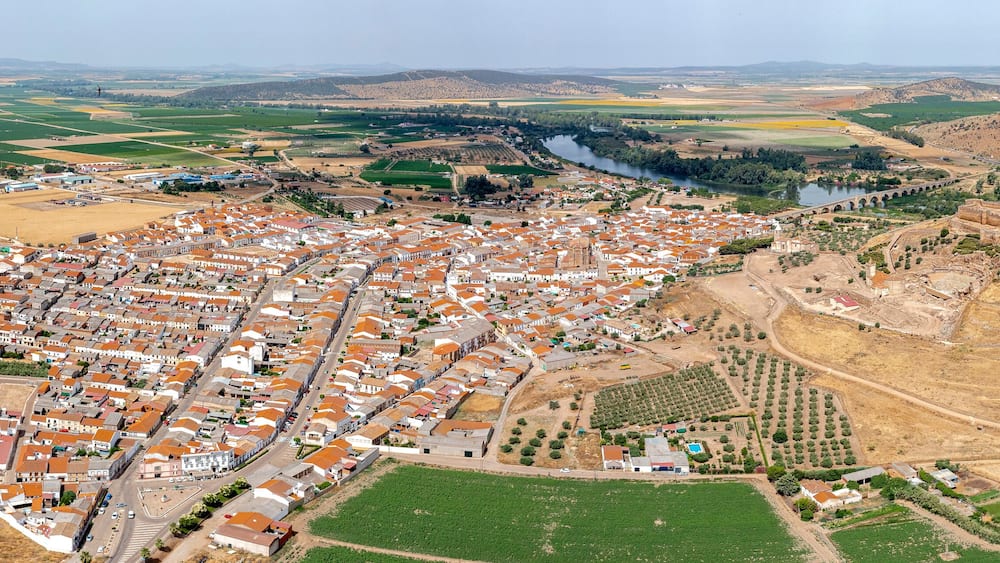 Aerial view of Medellin, a Spanish municipality in the province of Badajoz, Extremadura. Spain