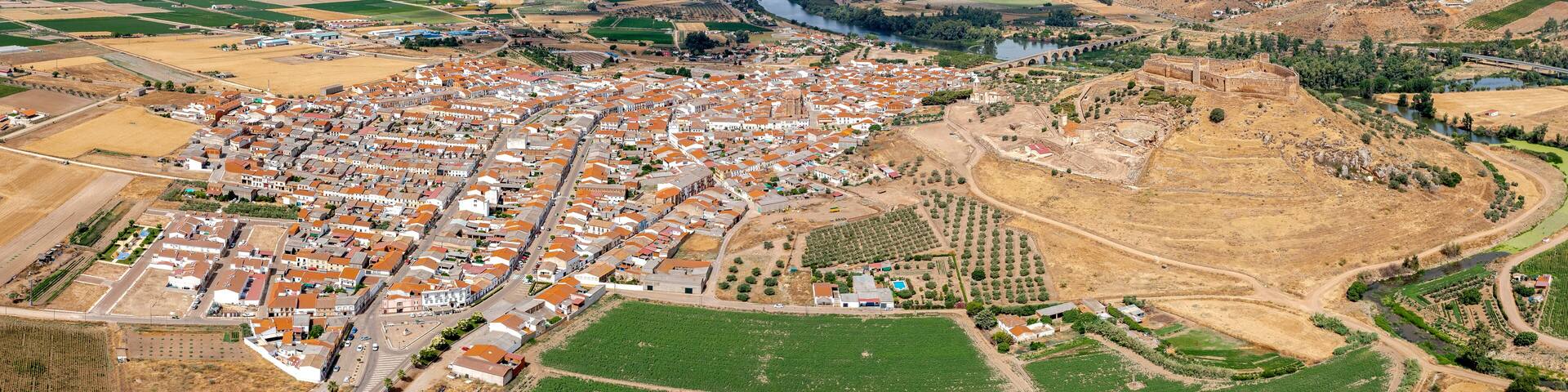 Aerial view of Medellin, a Spanish municipality in the province of Badajoz, Extremadura. Spain