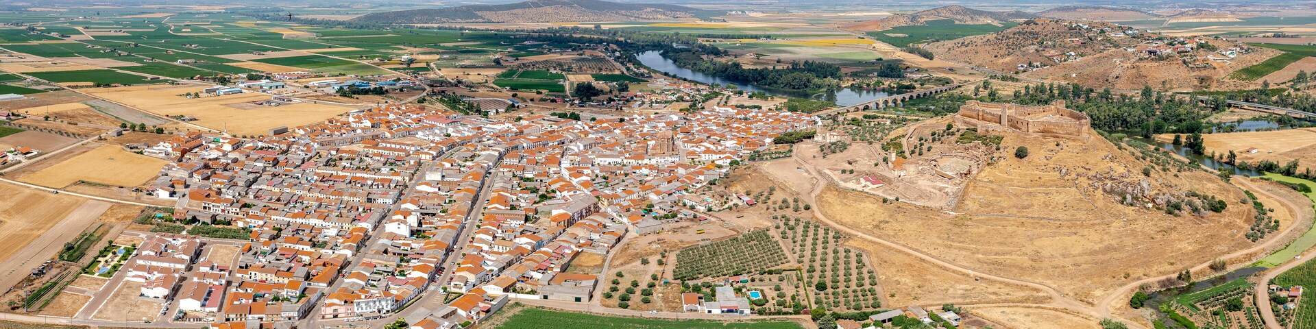 Aerial view of Medellin, a Spanish municipality in the province of Badajoz, Extremadura. Spain