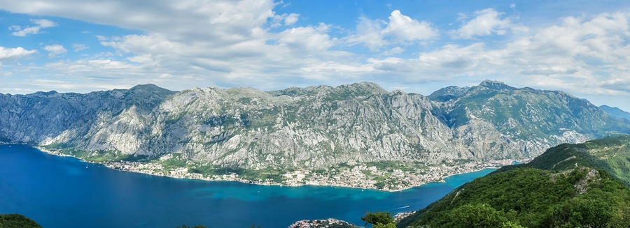 Panoramic view of the Bay of Kotor and the mountains