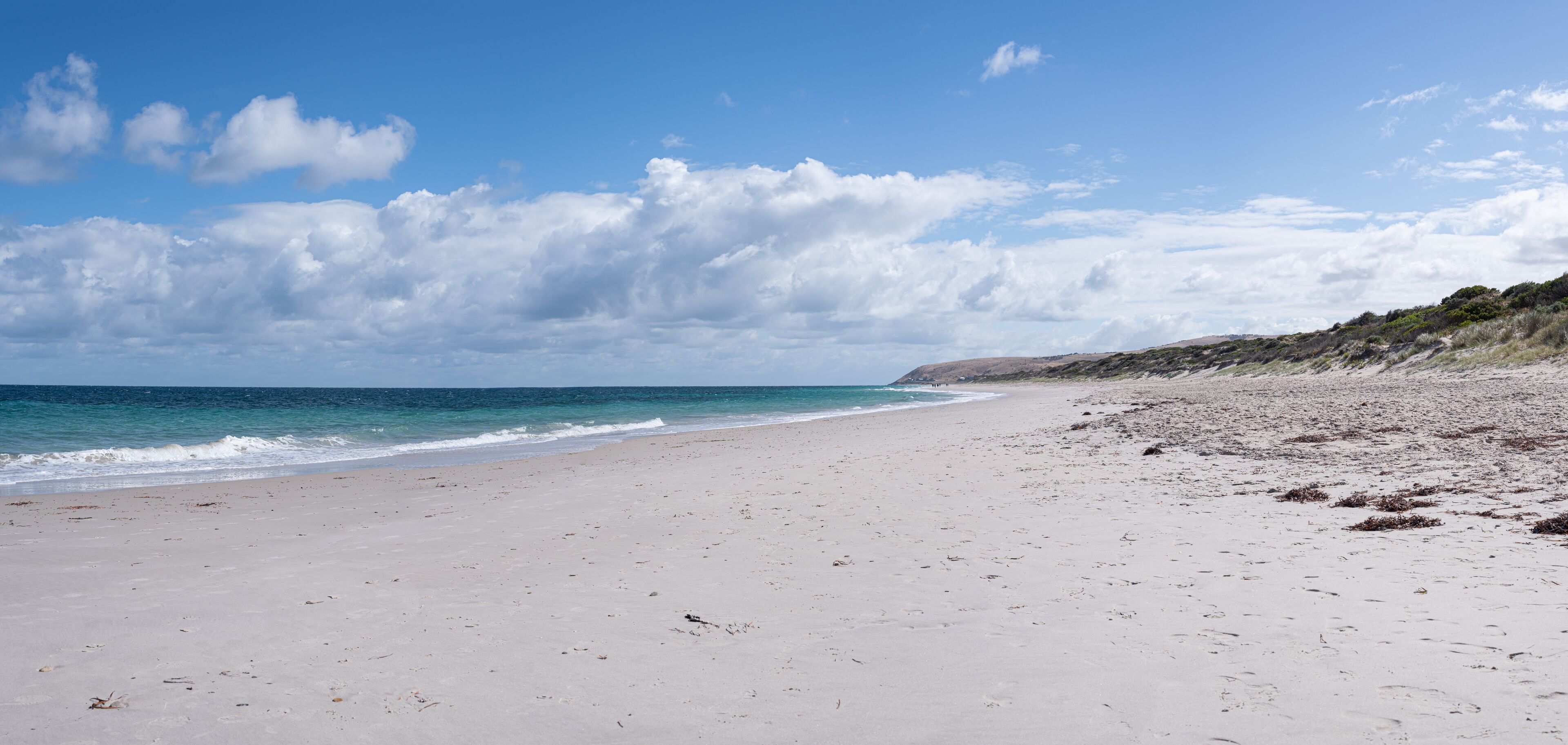 Normanville Beach looking north, popular tourist destination on the Fleurieu Penisula, South Australia. Wide panorama.