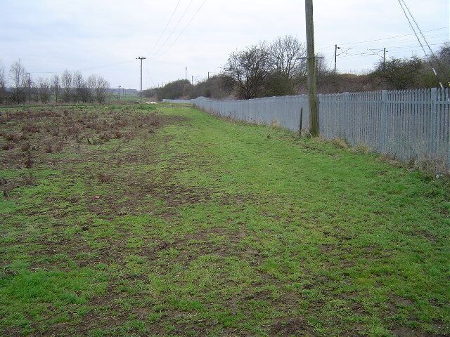 East of Yaxley. Looking south along the main railway line.