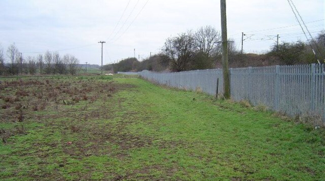 East of Yaxley. Looking south along the main railway line.