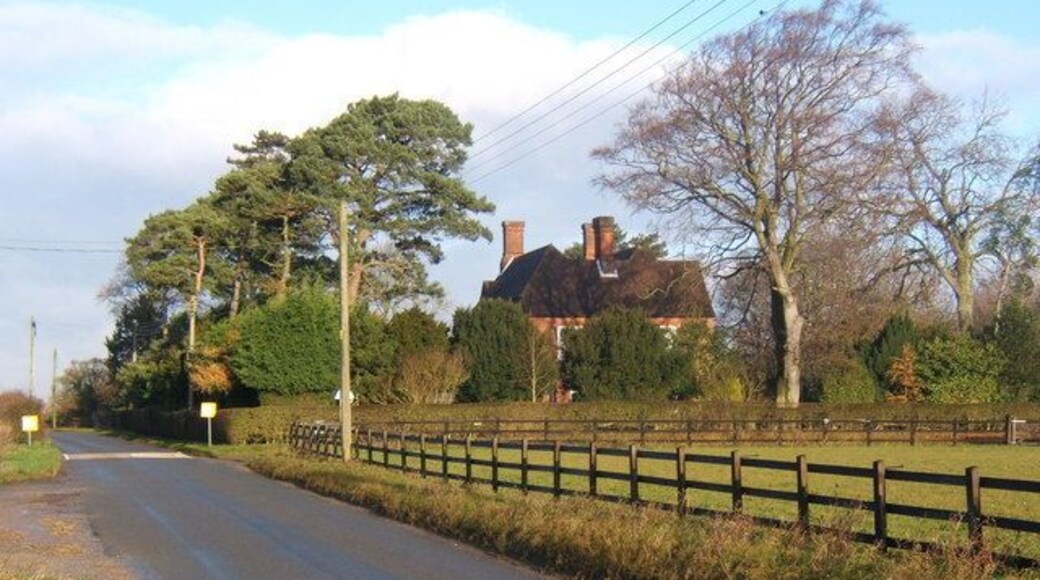Towards the Old Vicarage, Great Bricett On The Street, which heads for one of the gates of Wattisham Air Base. The vicarage itself is just over the gridline to the north.