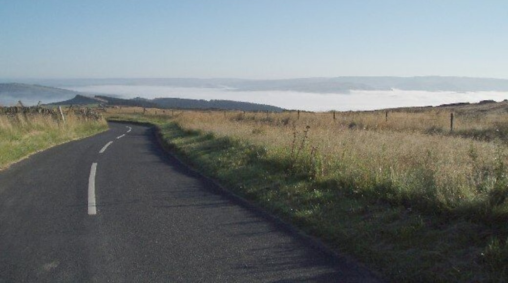 Looking north from near Pym Chair ,Windgather Rocks and Goyt Forest in middle distance. Taken 7.00 am. Pym Chair is approx 200mtrs to the east, the morning mist covering Whaley Bridge to the north and Chapel en le Frith to the east