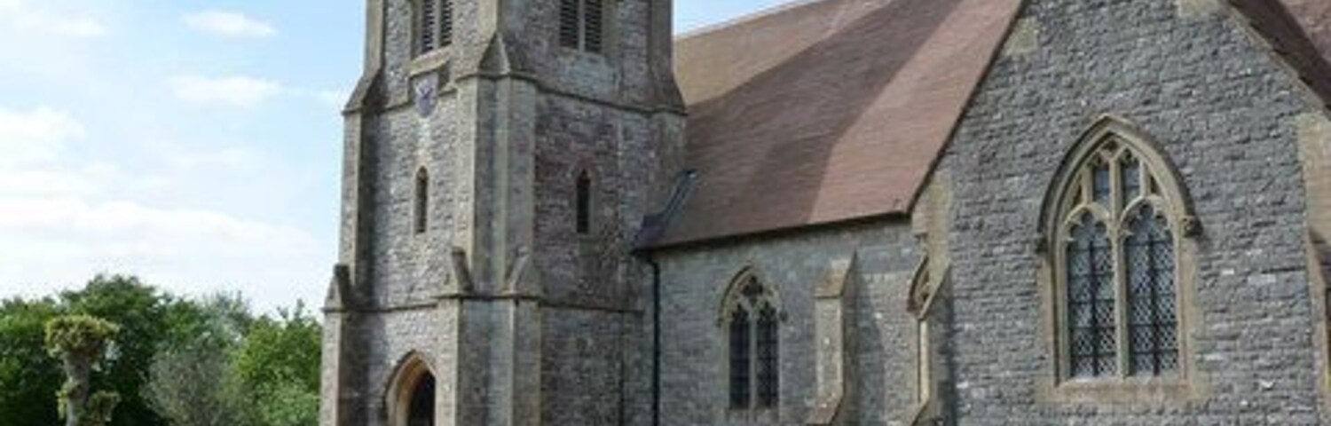 South tower, spire and south transept of St John the Evangelist parish church, Lockerley, Hampshire, seen from the east